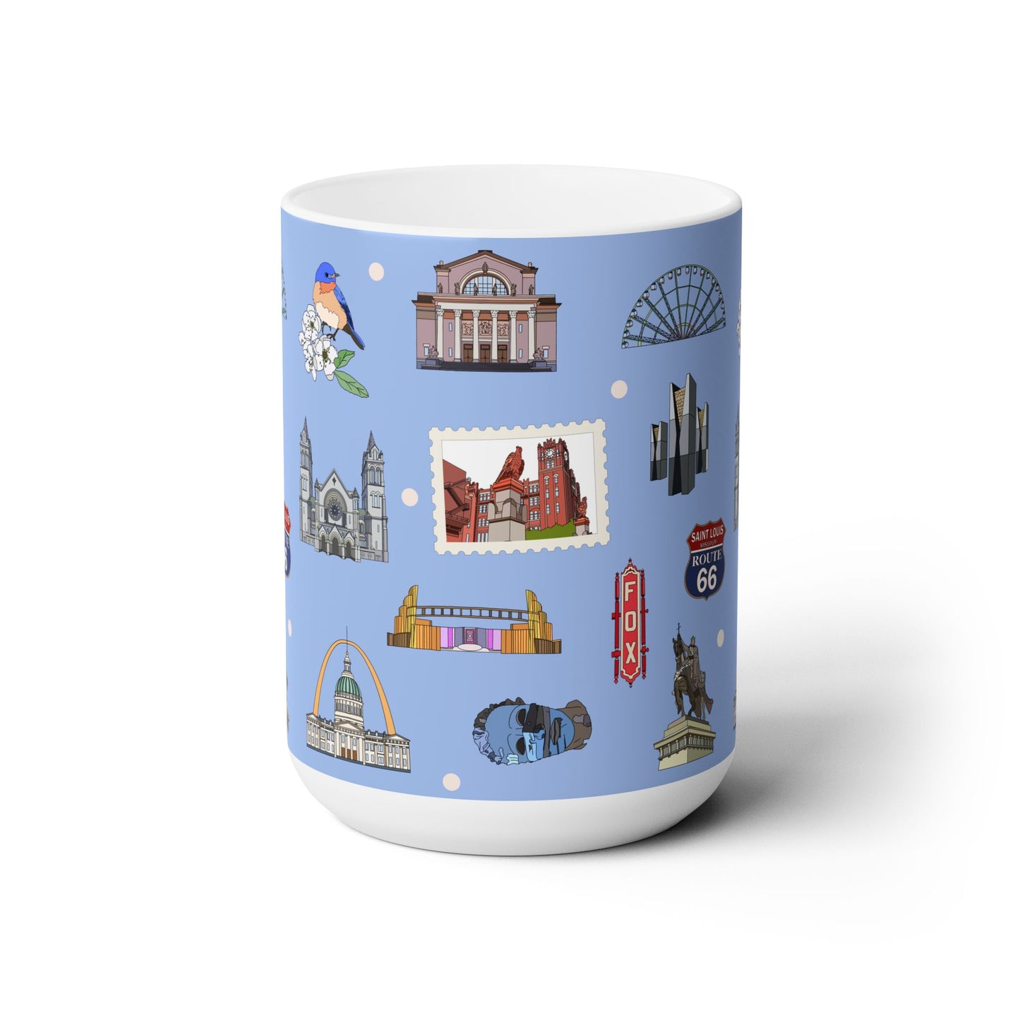 Ceramic Mug 15oz with St. Louis, Missouri MO in cornflower blue