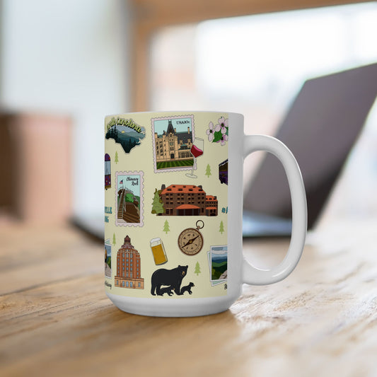 Ceramic Mug 15oz with Asheville, North Carolina NC in light yellow
