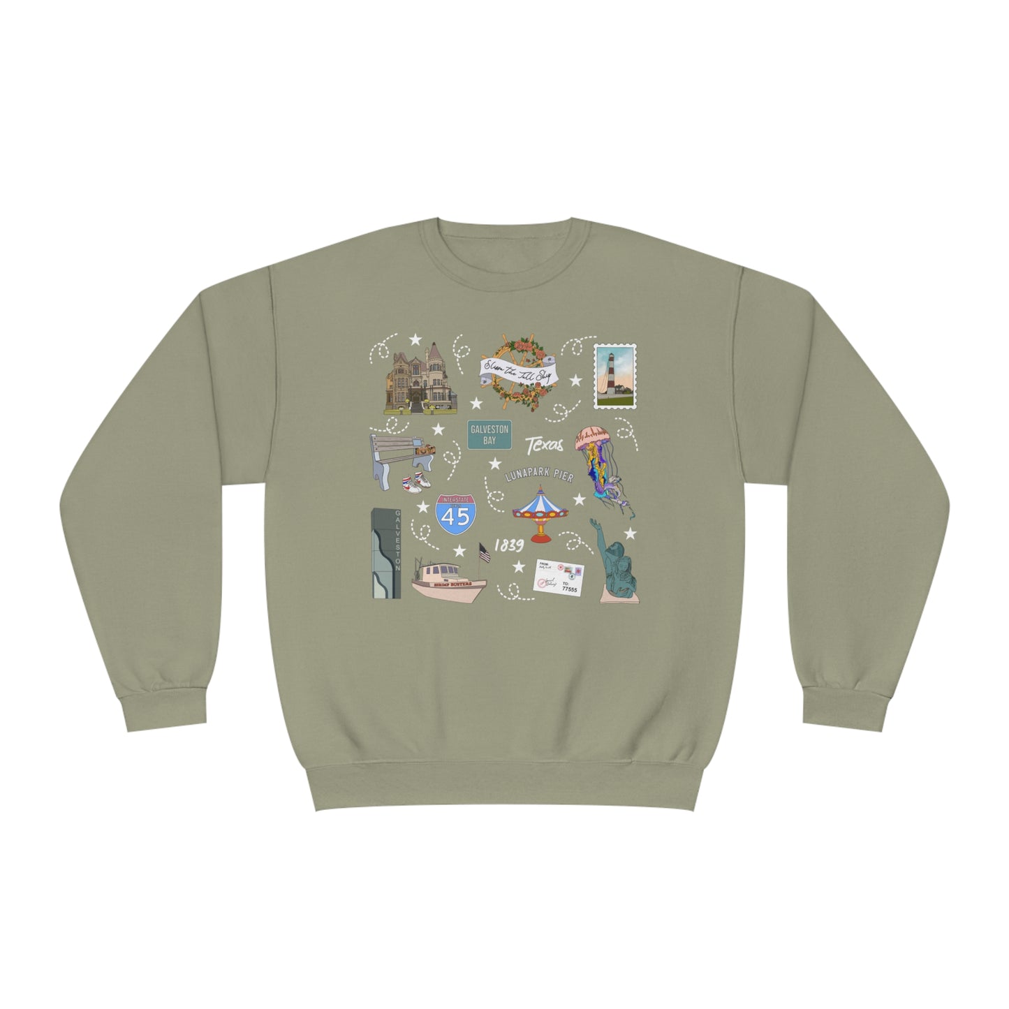 Unisex NuBlend® Crewneck Sweatshirt with Galveston, TX in assorted colors