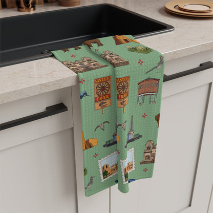 Kitchen Towel with Santa Fe, New Mexico NM in green tea