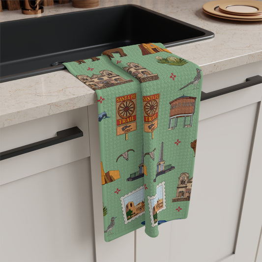 Kitchen Towel with Santa Fe, New Mexico NM in green tea