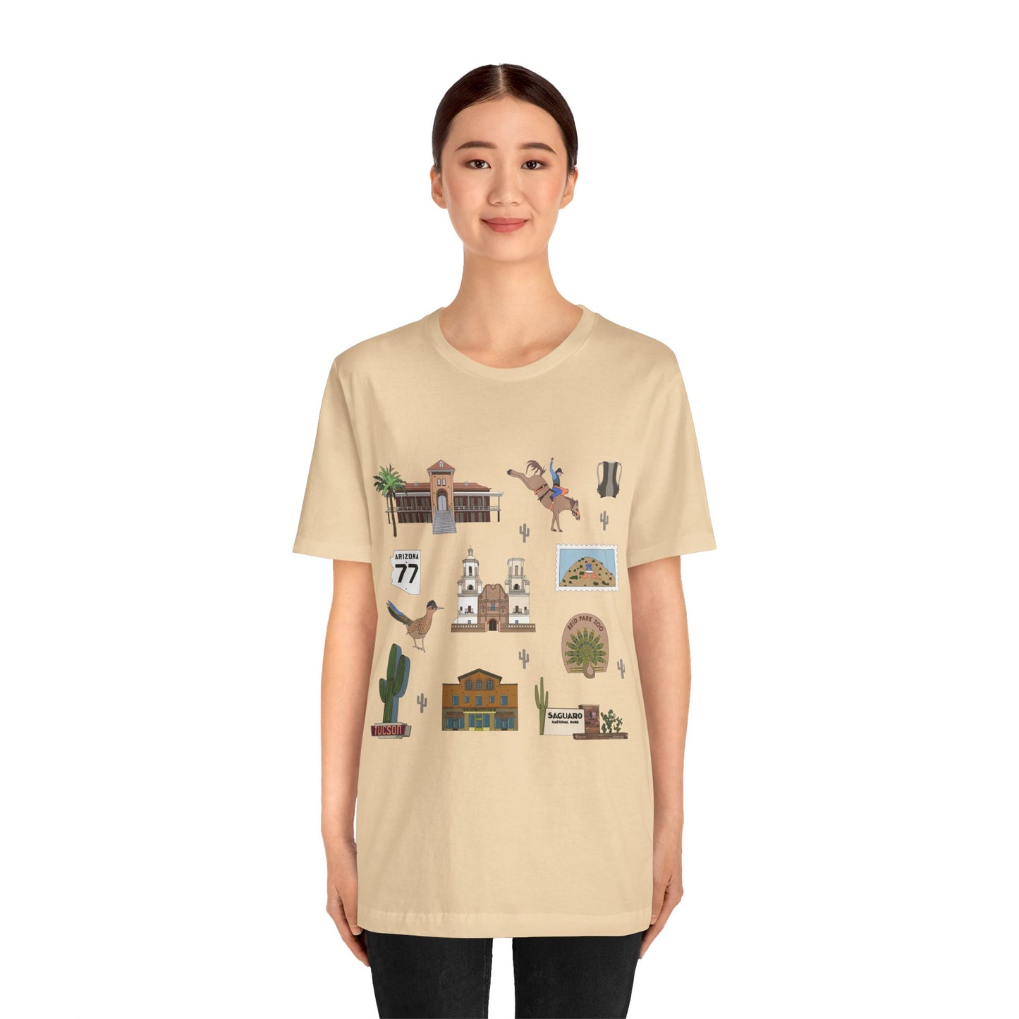 Unisex Jersey Short Sleeve Tee with Tucson, Arizona AZ landmarks print