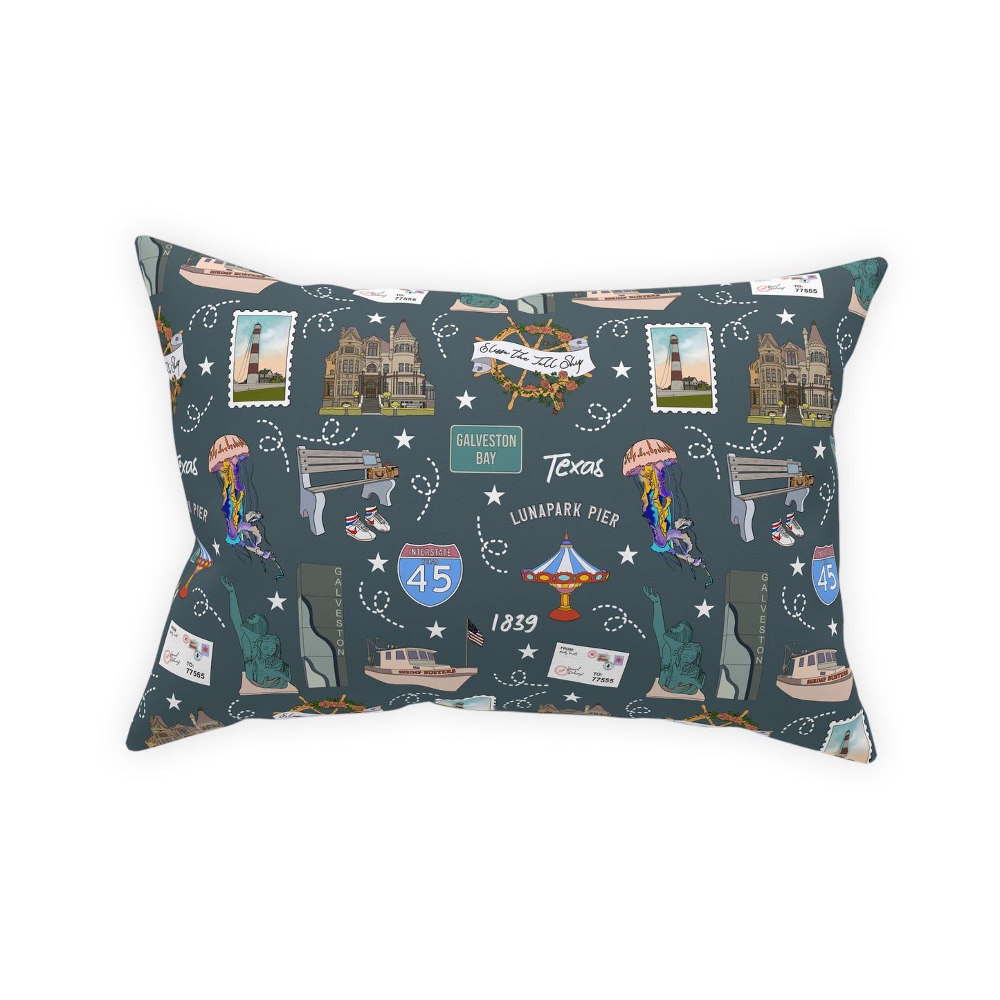 Broadcloth Pillow with Galveston, TX in deep ocean