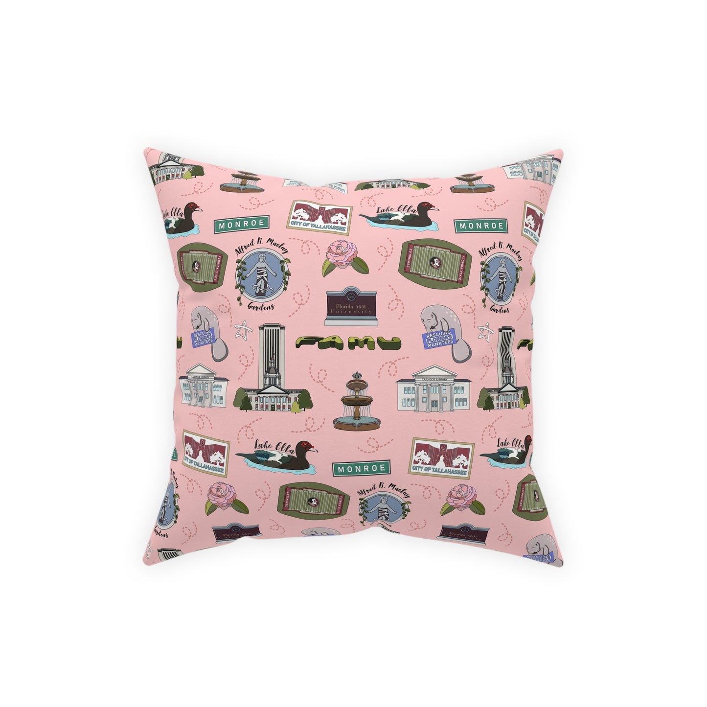 Broadcloth Pillow with Tallahassee, FL in pink