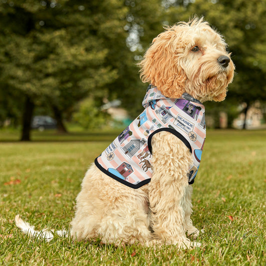 Pet Hoodie with Seaside, FL landmarks pink striped