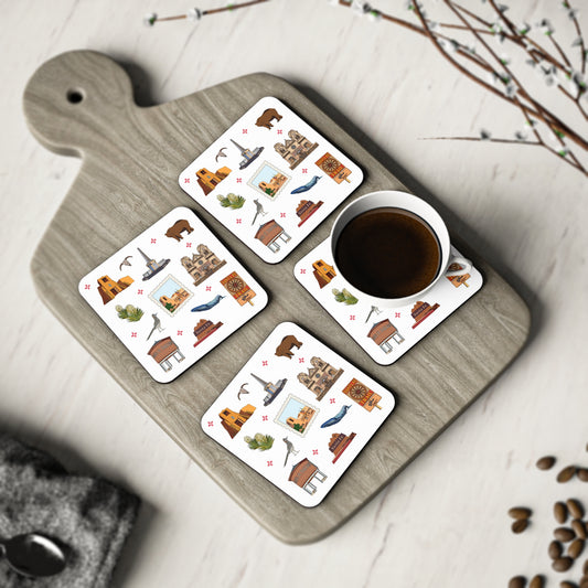 Set of 4 Ceramic Mug Coasters with Santa Fe, New Mexico NM