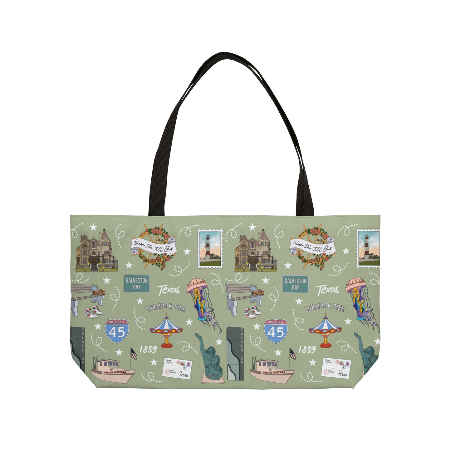 Tote Bag with Galveston, TX in olive