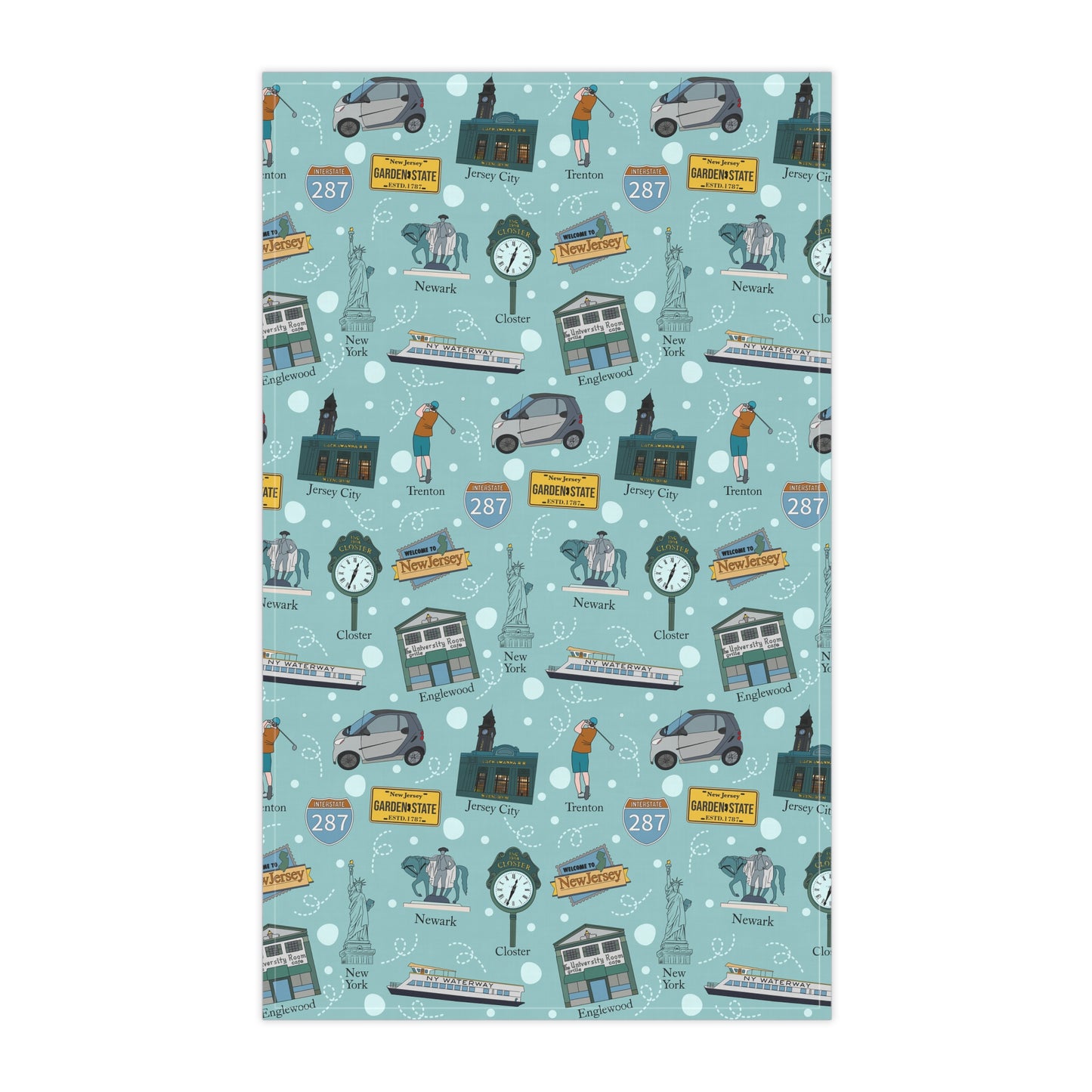 Kitchen Towel with New Jersey in light teal