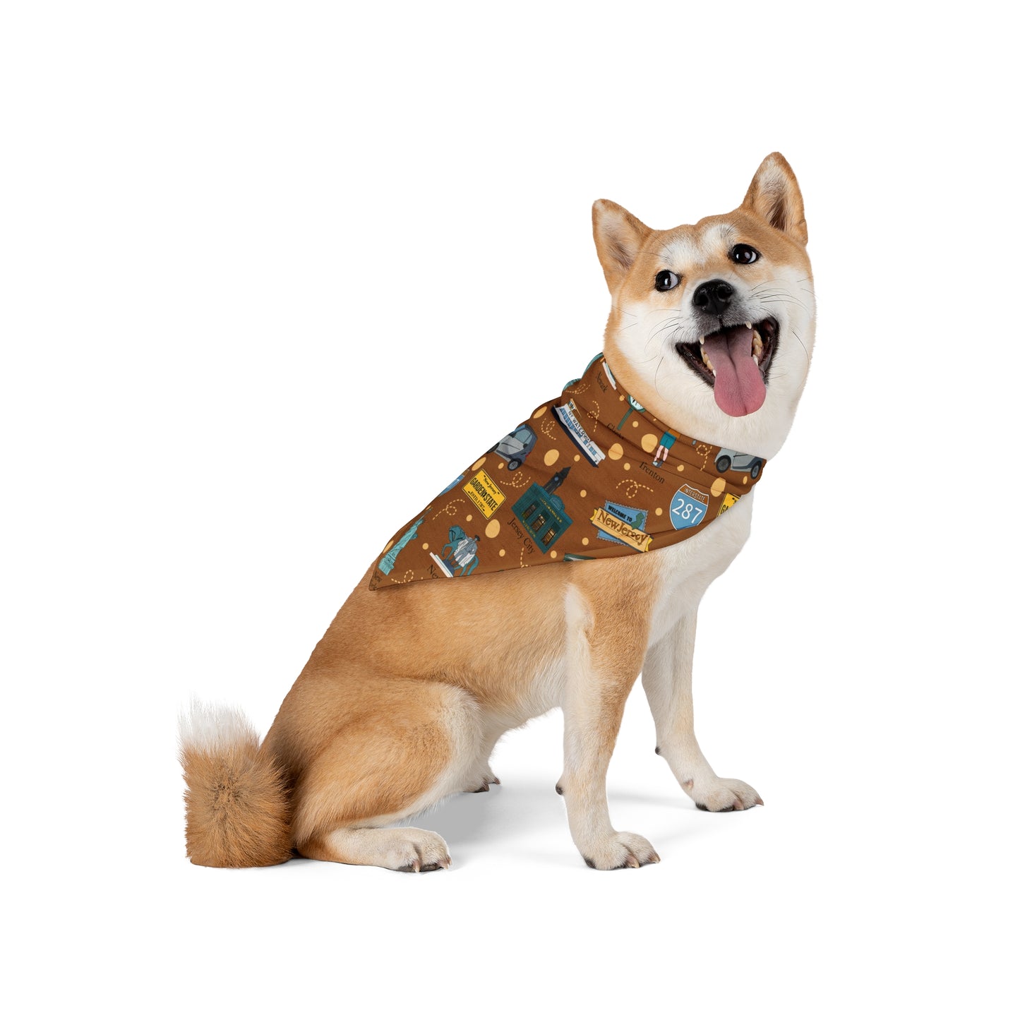 Pet Bandana with New Jersey in brown