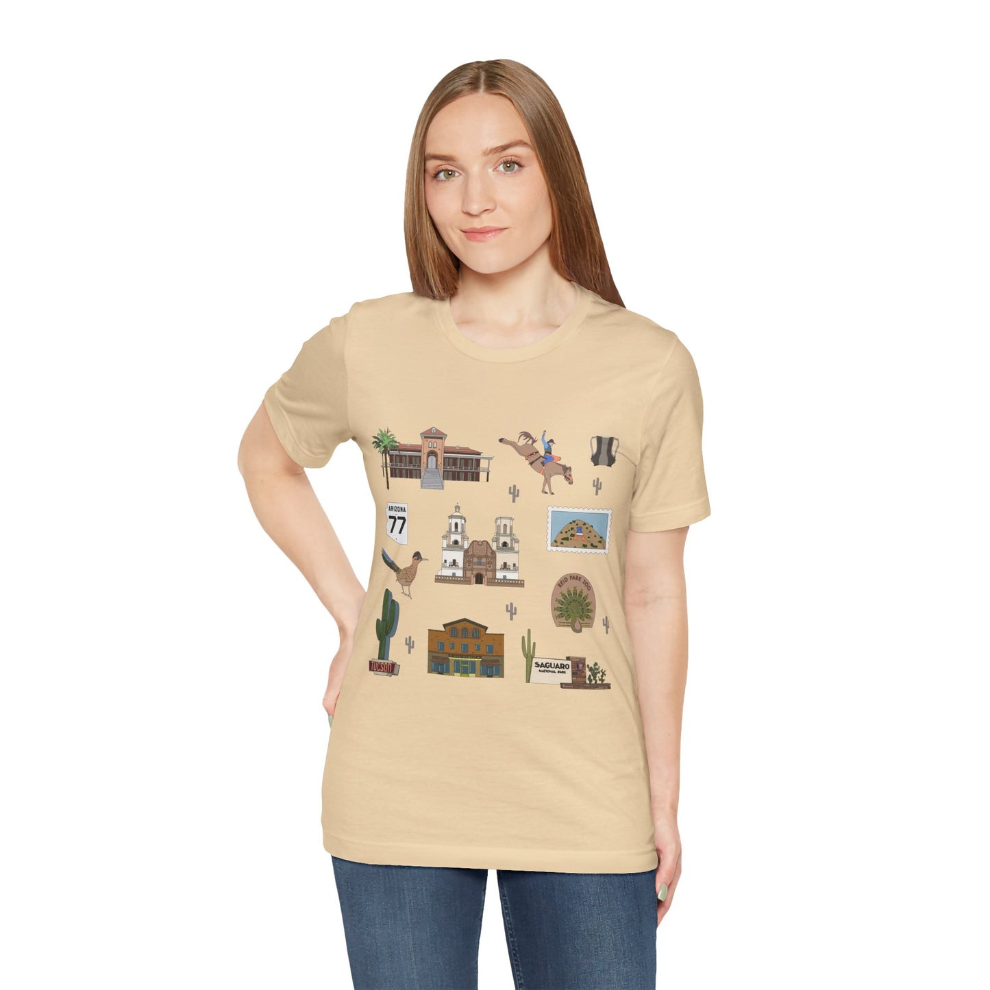 Unisex Jersey Short Sleeve Tee with Tucson, Arizona AZ landmarks print