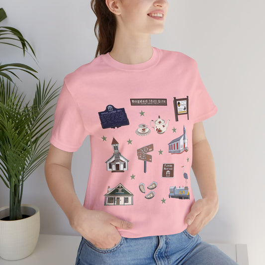 Unisex Jersey Short Sleeve Tee with Bagdad, Florida FL landmarks print