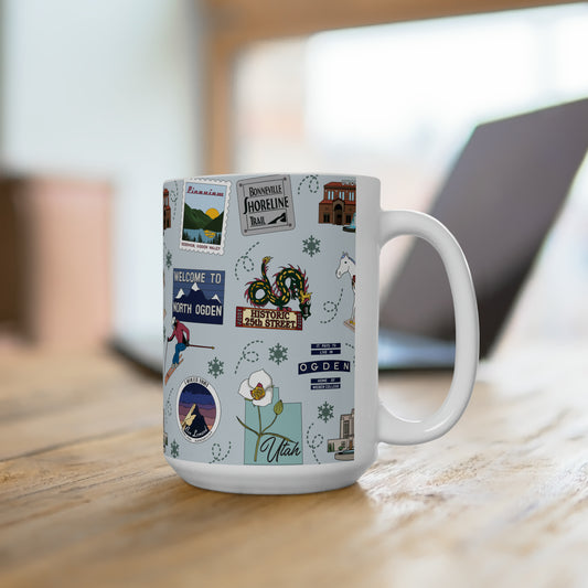 Ceramic Mug 15oz with Ogden, UT in silver