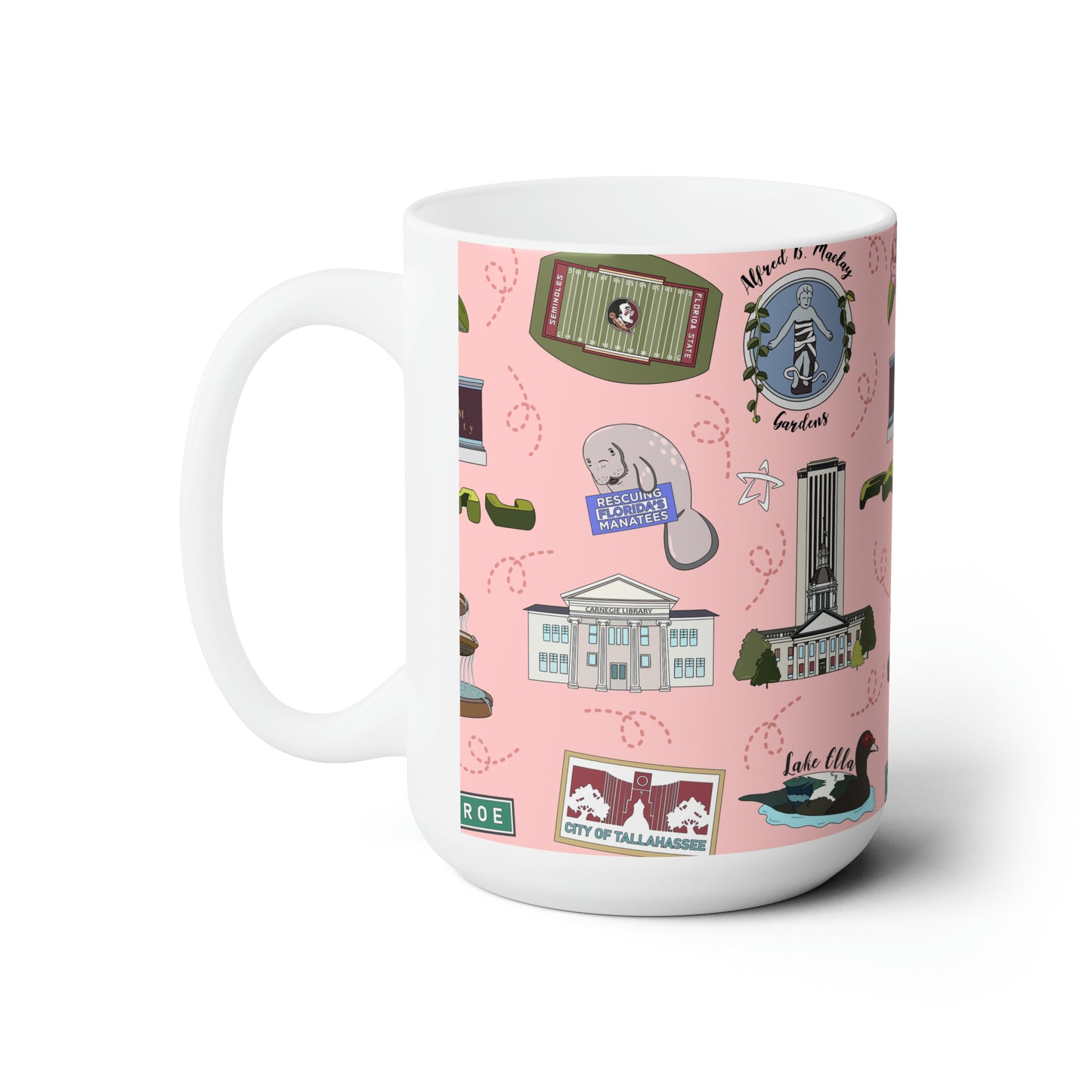 Ceramic Mug 15oz with Tallahassee, FL in pink