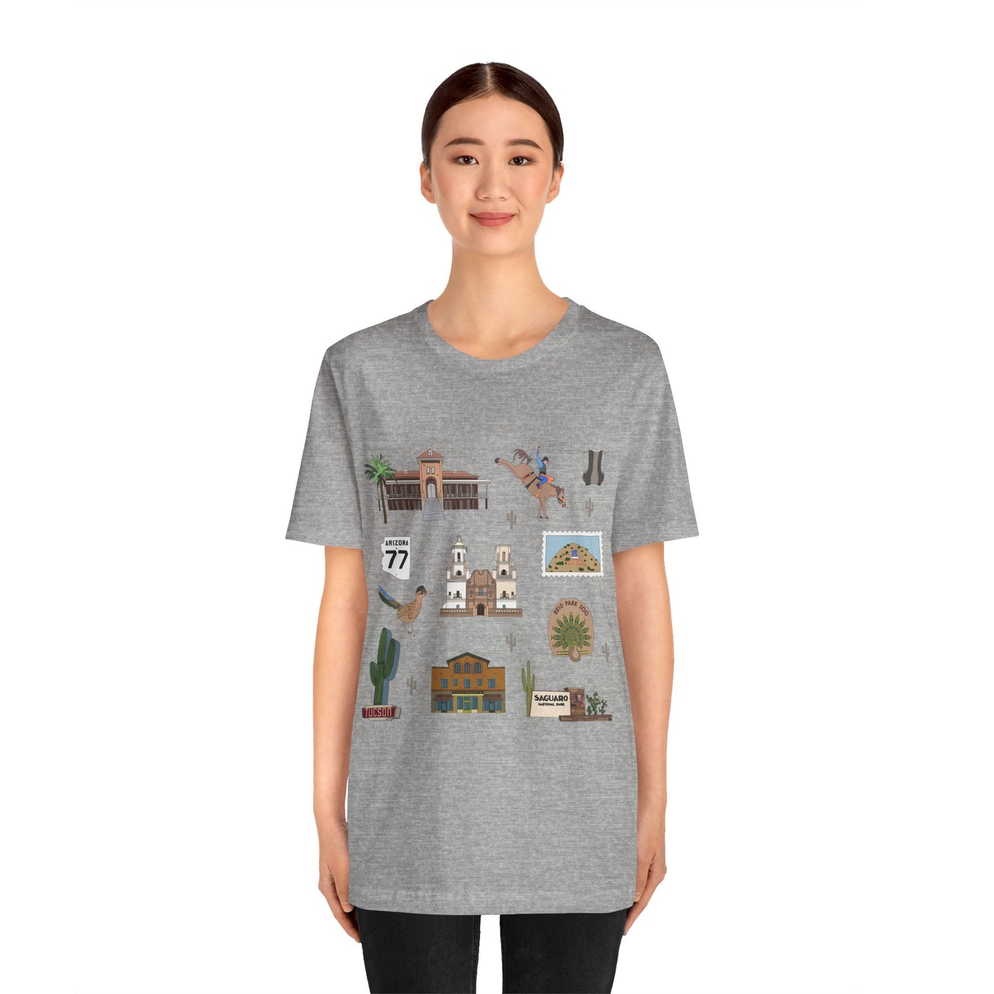 Unisex Jersey Short Sleeve Tee with Tucson, Arizona AZ landmarks print