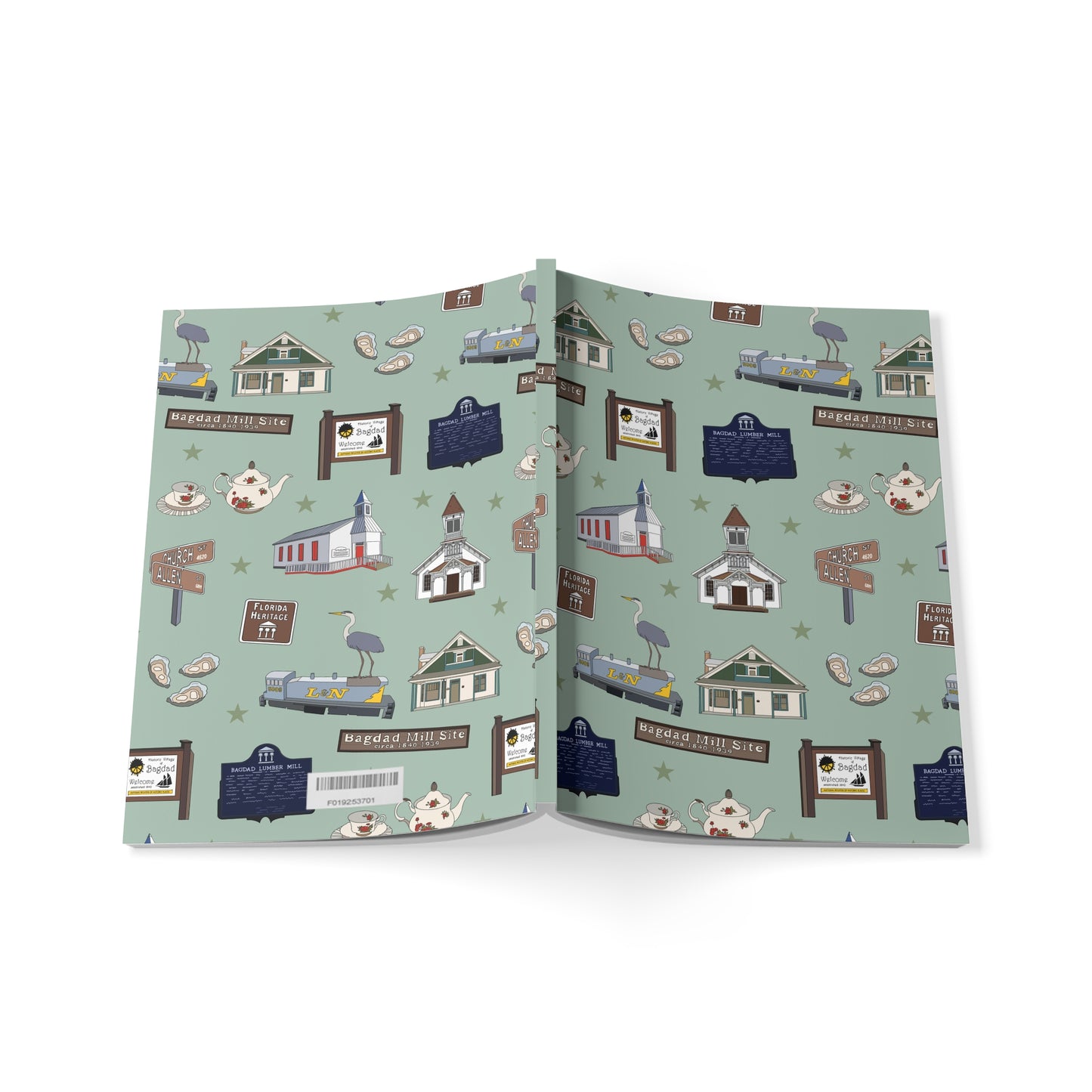 Paperback notebook with Bagdad, Florida FL landmarks in green 150 lined pages