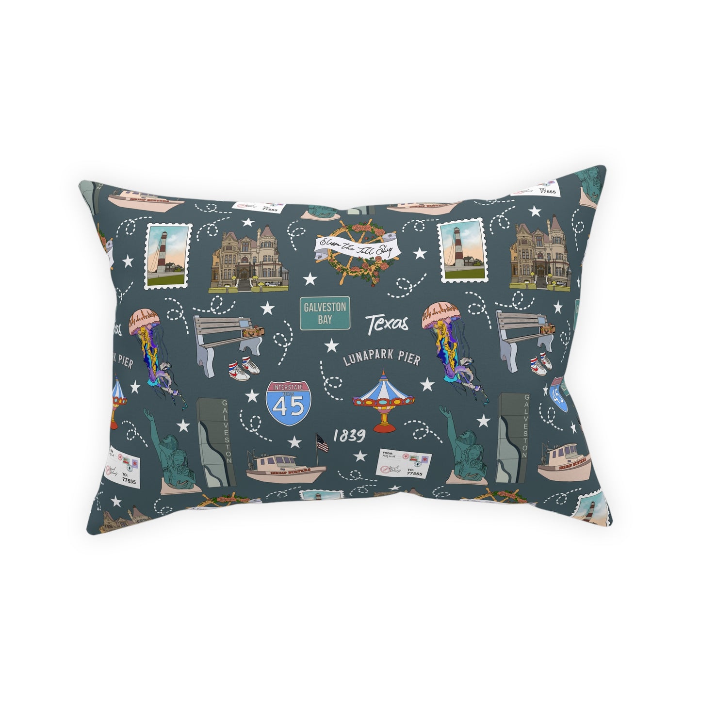 Broadcloth Pillow with Galveston, TX in deep ocean