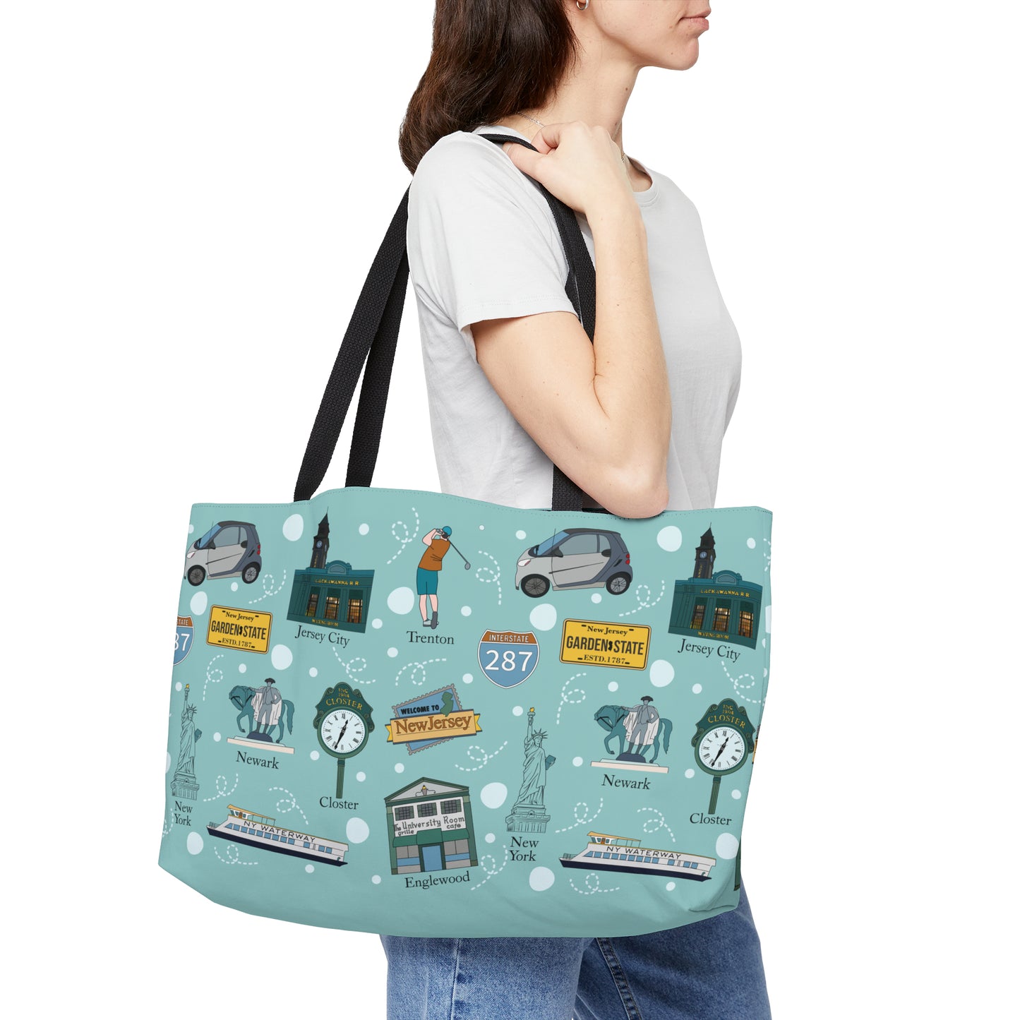 Tote Bag with New Jersey in light teal