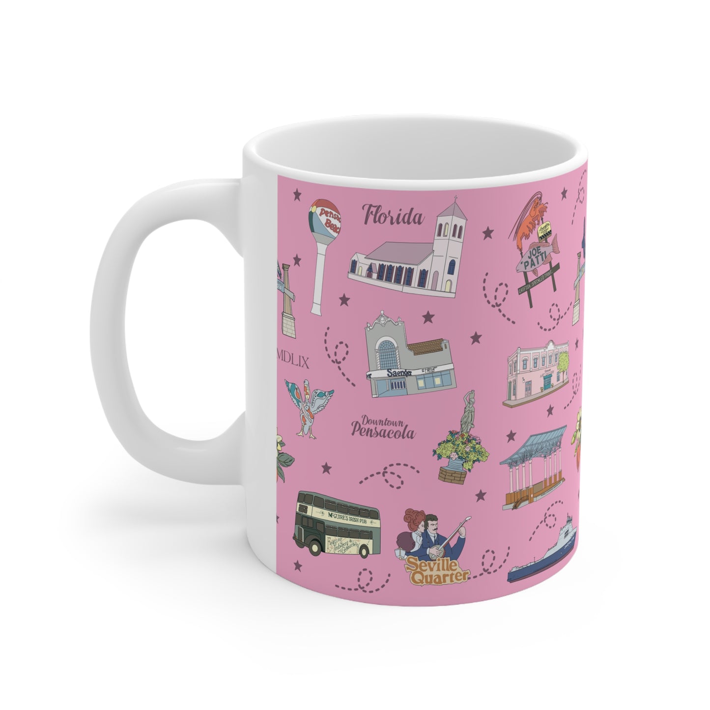 Ceramic Mug 11oz with Pensacola, FL in pink