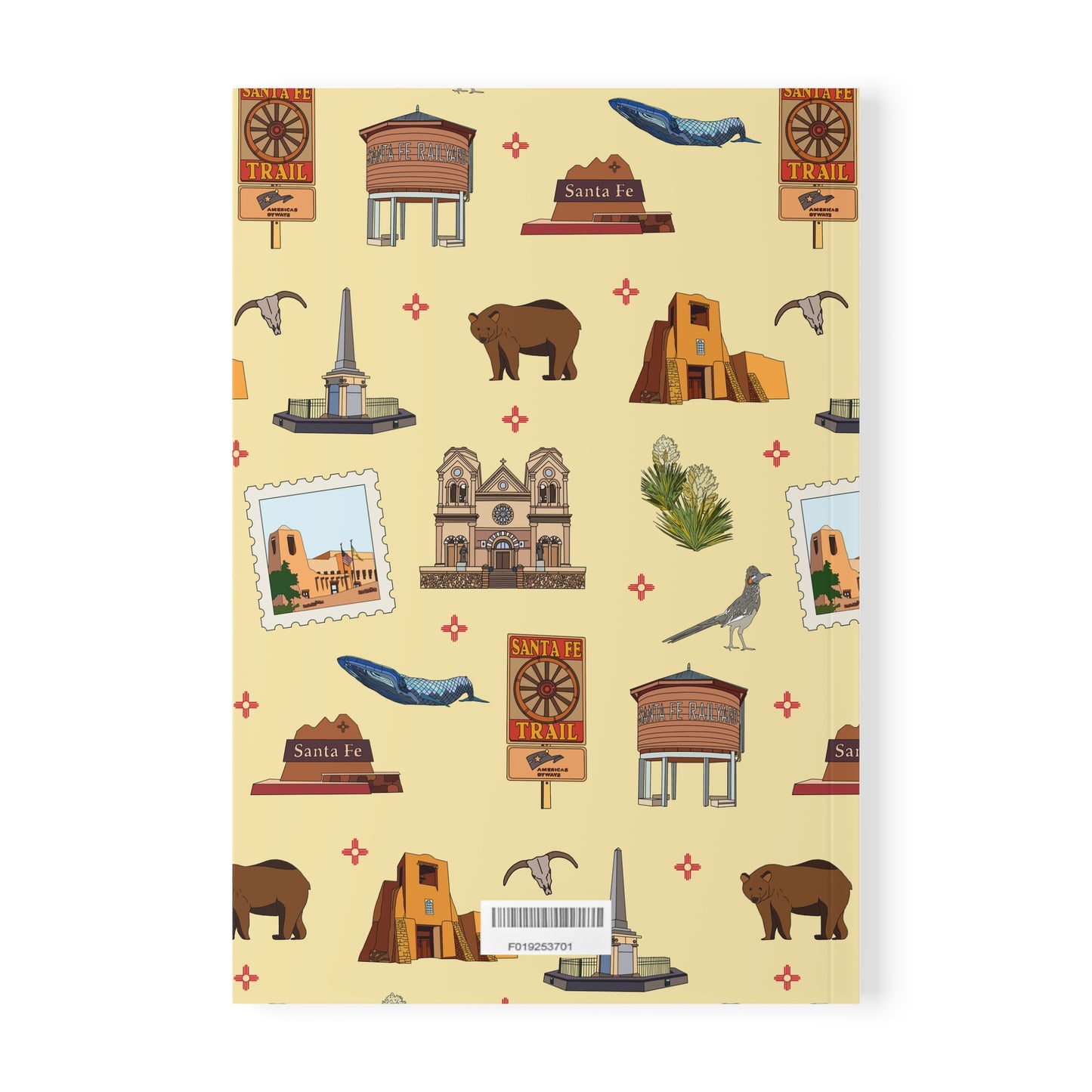 Paperback notebook with Santa Fe, New Mexico NM landmarks in crayola's lemon yellow 150 lined pages