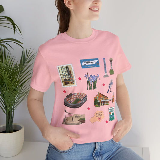 Unisex Jersey Short Sleeve Tee with Knoxville, Tennessee TN landmarks print