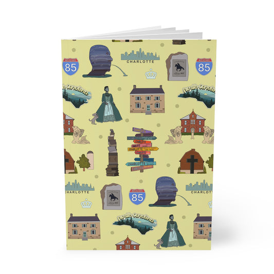 Paperback notebook with Charlotte, North Carolina NC landmarks in brass 150 lined pages