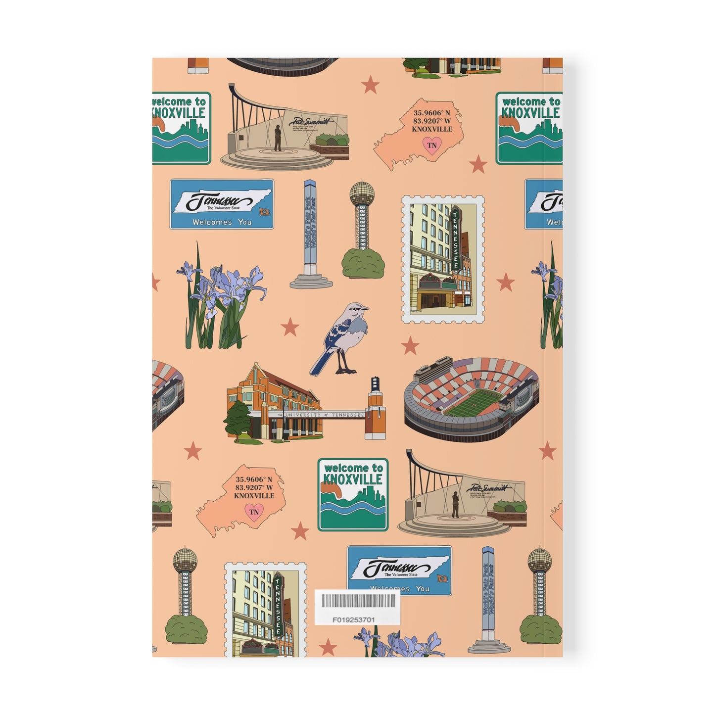 Paperback notebook with Knoxville, Tennessee TN landmarks in peach 150 lined pages