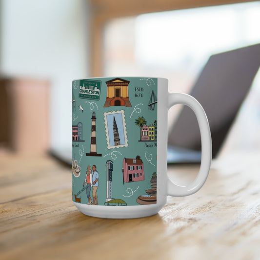 Ceramic Mug 15oz with Charleston, SC in sage