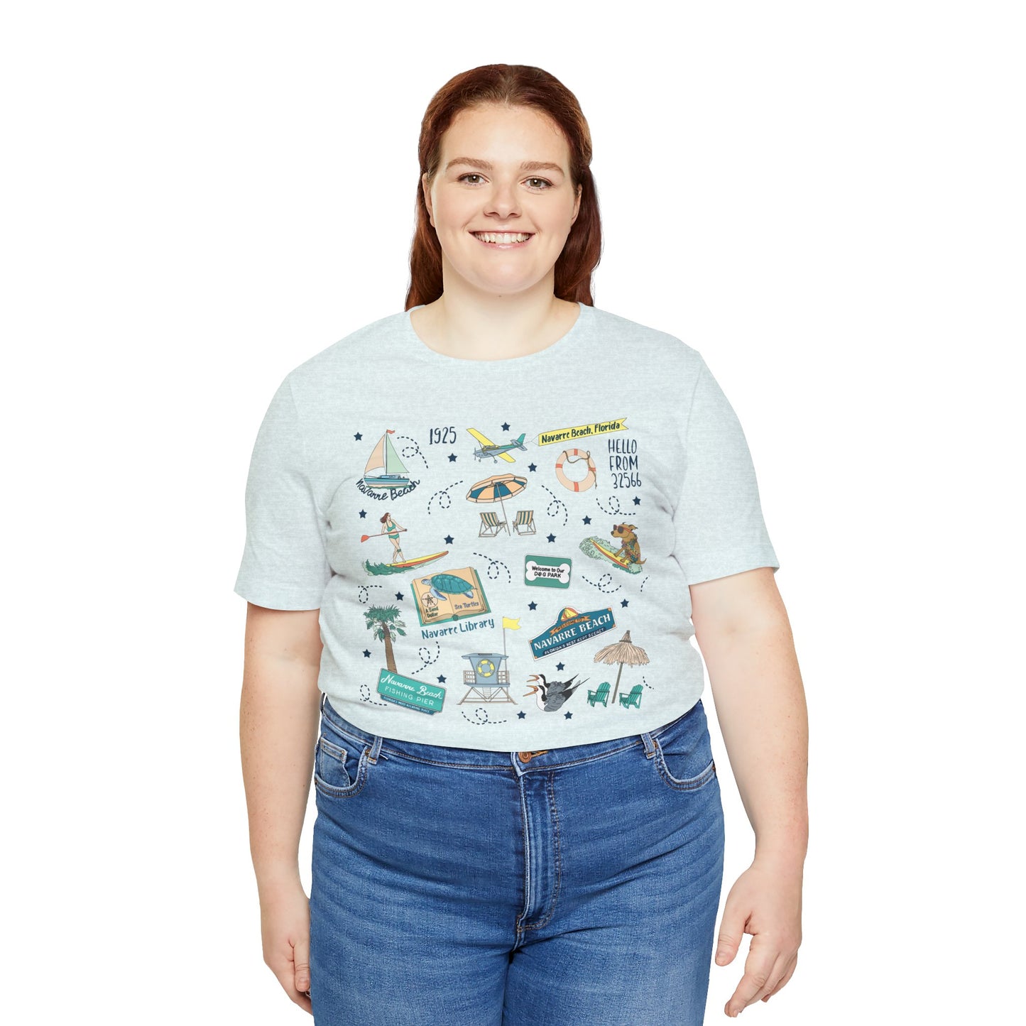 Unisex Jersey Short Sleeve Tee with Navarre Beach, FL landmarks print