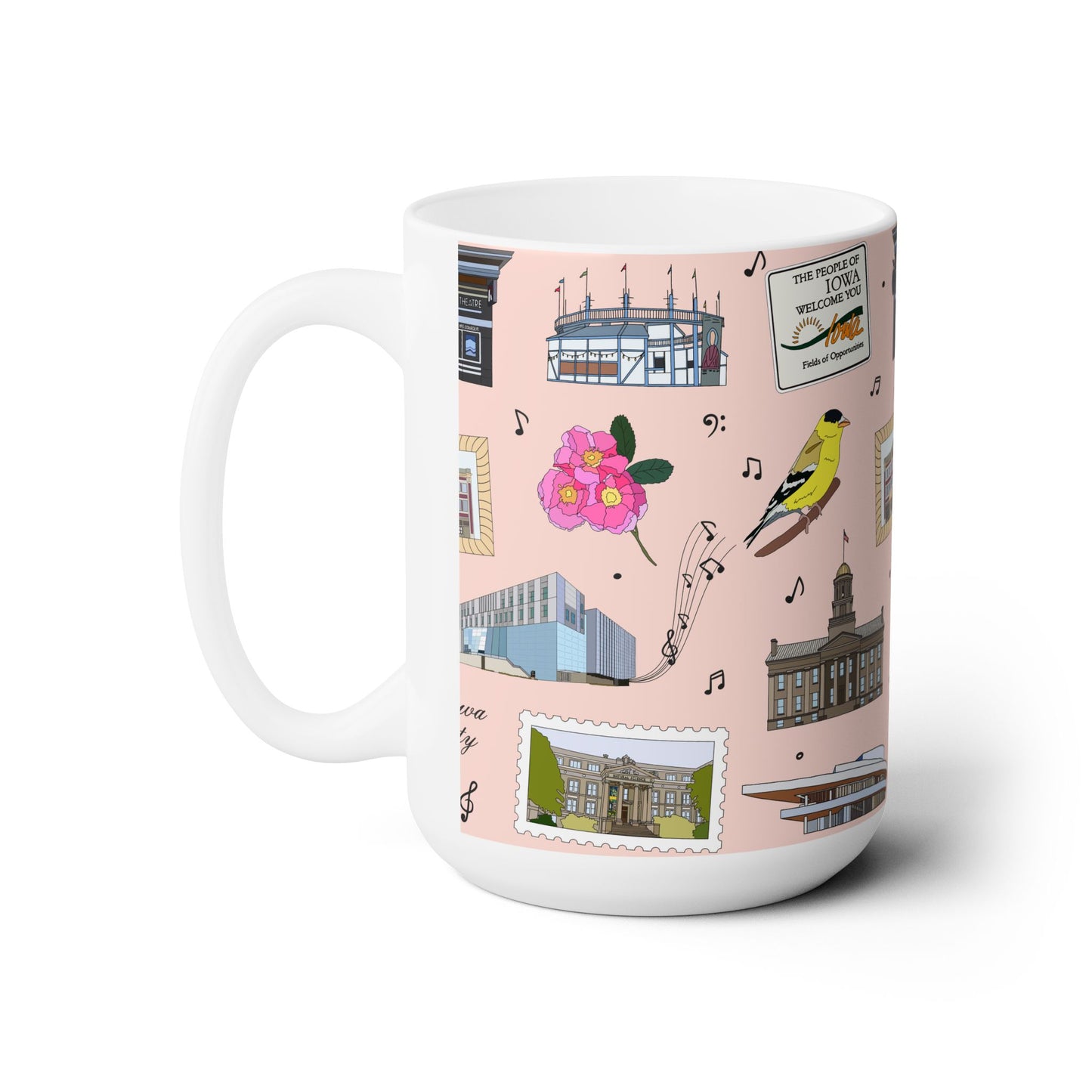 Ceramic Mug 15oz with Iowa City, Iowa IA in blush