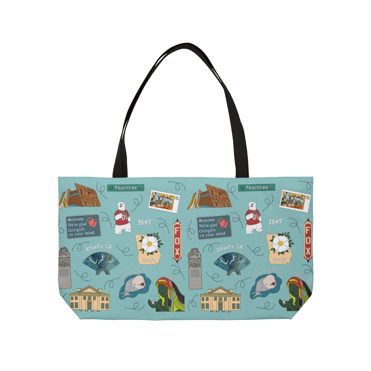 Tote Bag with Atlanta, GA in turquoise