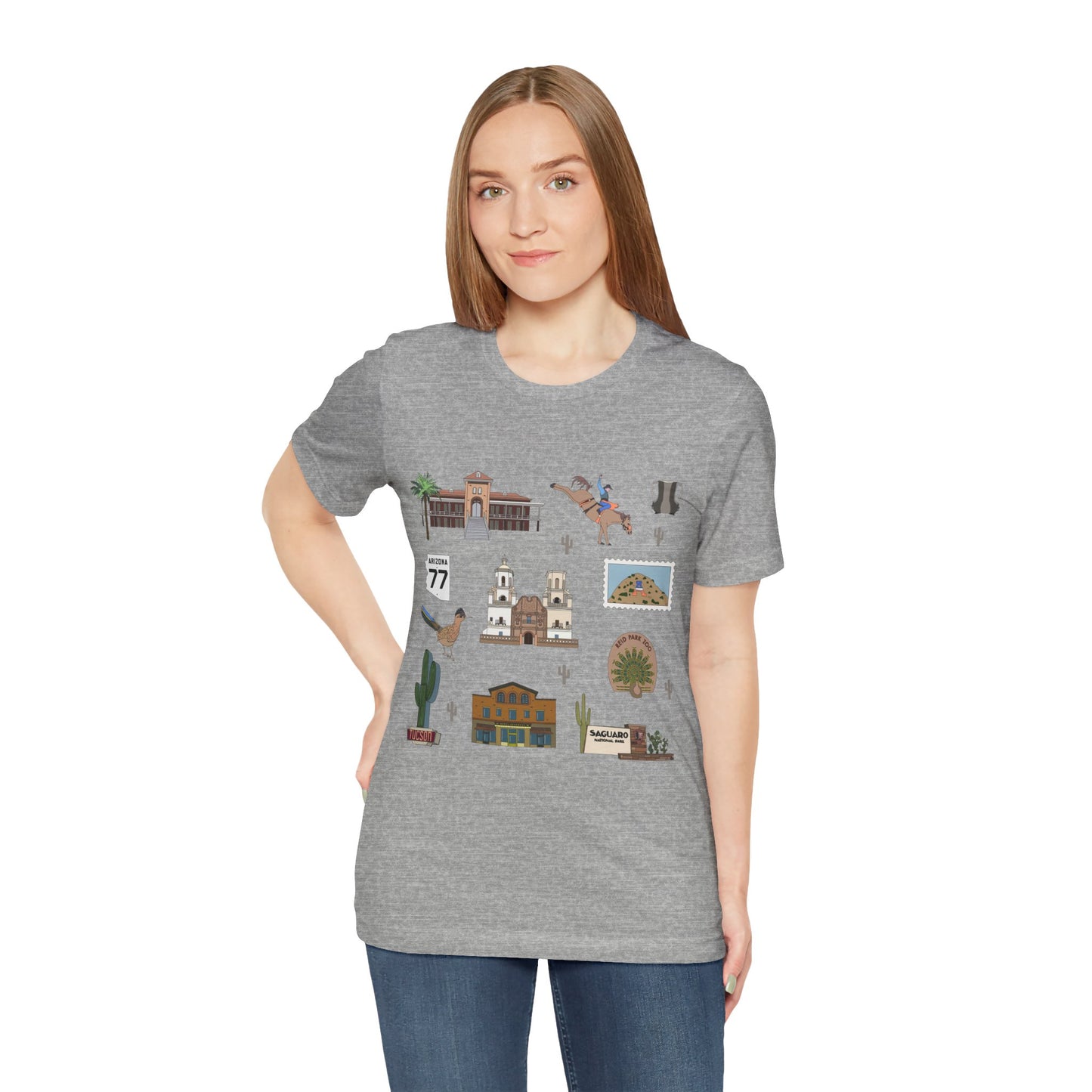 Unisex Jersey Short Sleeve Tee with Tucson, Arizona AZ landmarks print
