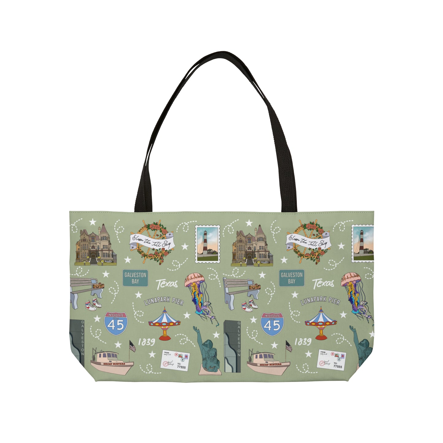 Tote Bag with Galveston, TX in olive