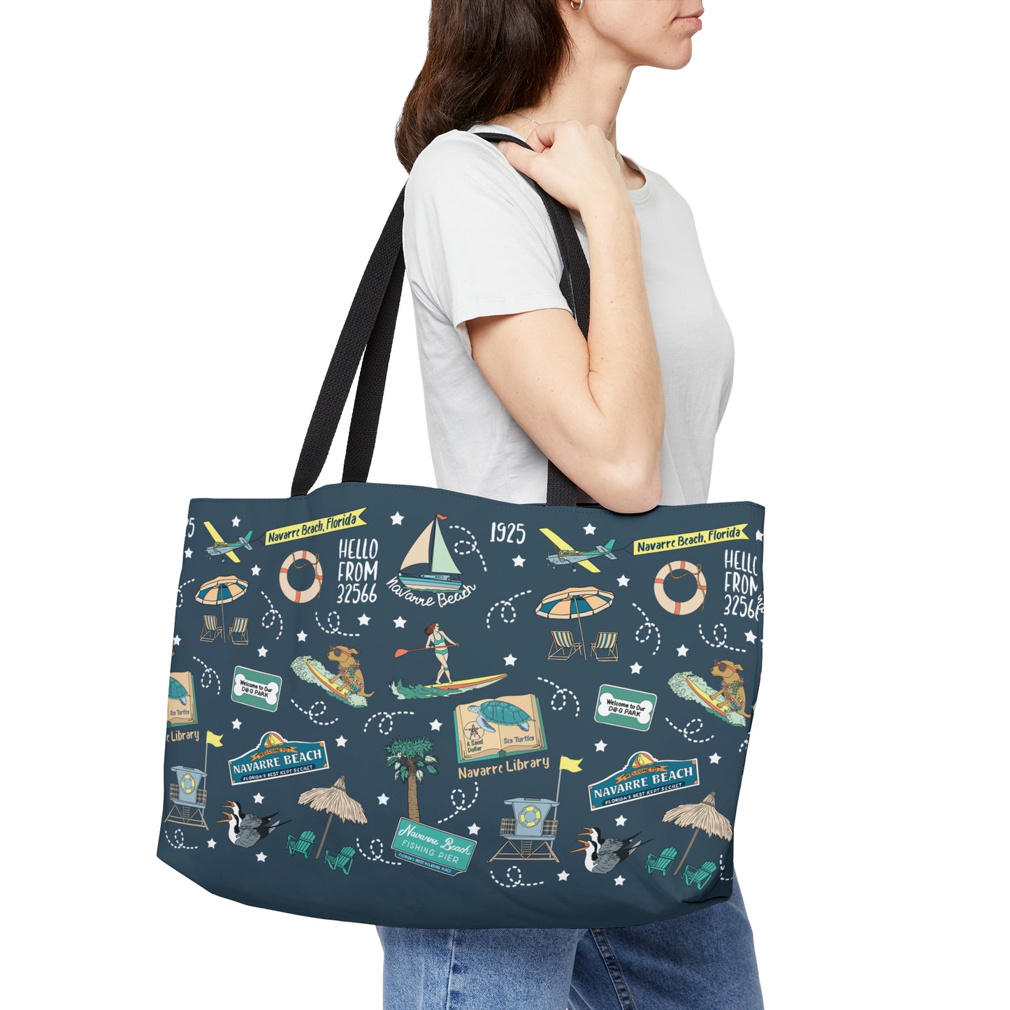 Tote Bag with Navarre Beach, FL in navy