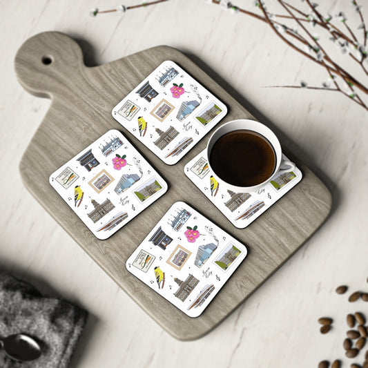 Set of 4 Ceramic Mug Coasters with Iowa City, Iowa IA