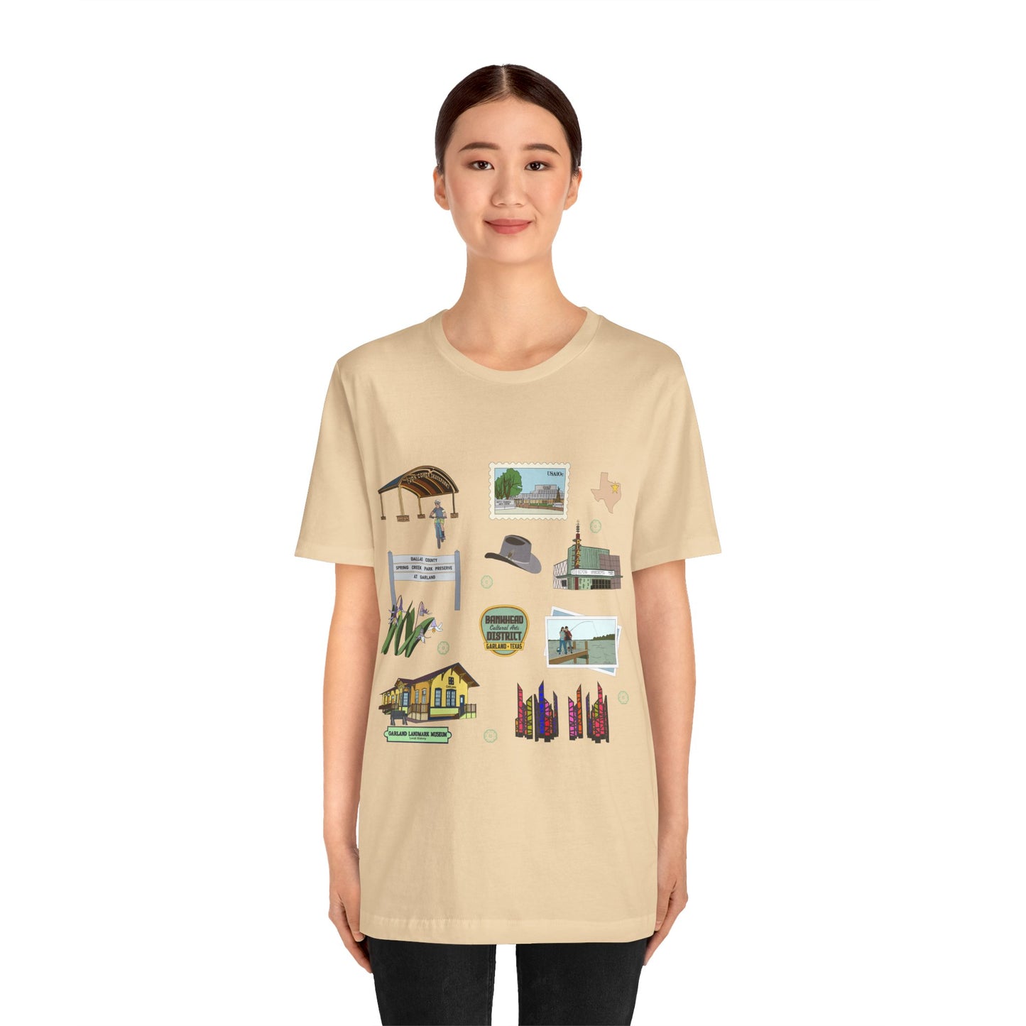 Unisex Jersey Short Sleeve Tee with Garland, Texas TX landmarks print