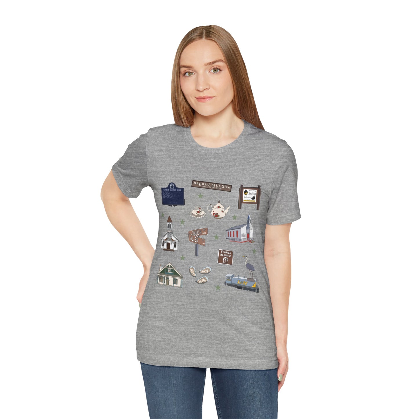 Unisex Jersey Short Sleeve Tee with Bagdad, Florida FL landmarks print