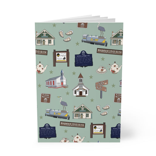 Paperback notebook with Bagdad, Florida FL landmarks in green 150 lined pages
