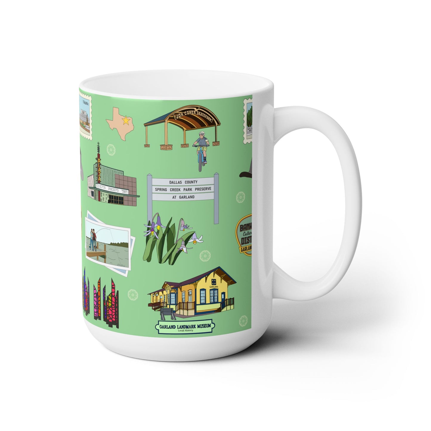 Ceramic Mug 15oz with Garland, Texas TX in lime