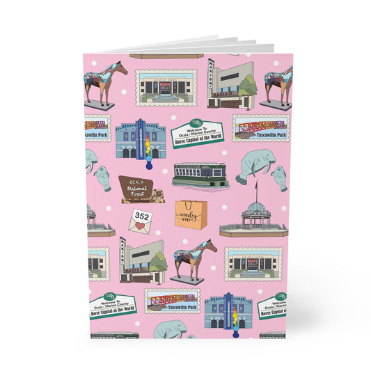 Paperback notebook with Ocala, Florida FL landmarks in pink 150 lined pages