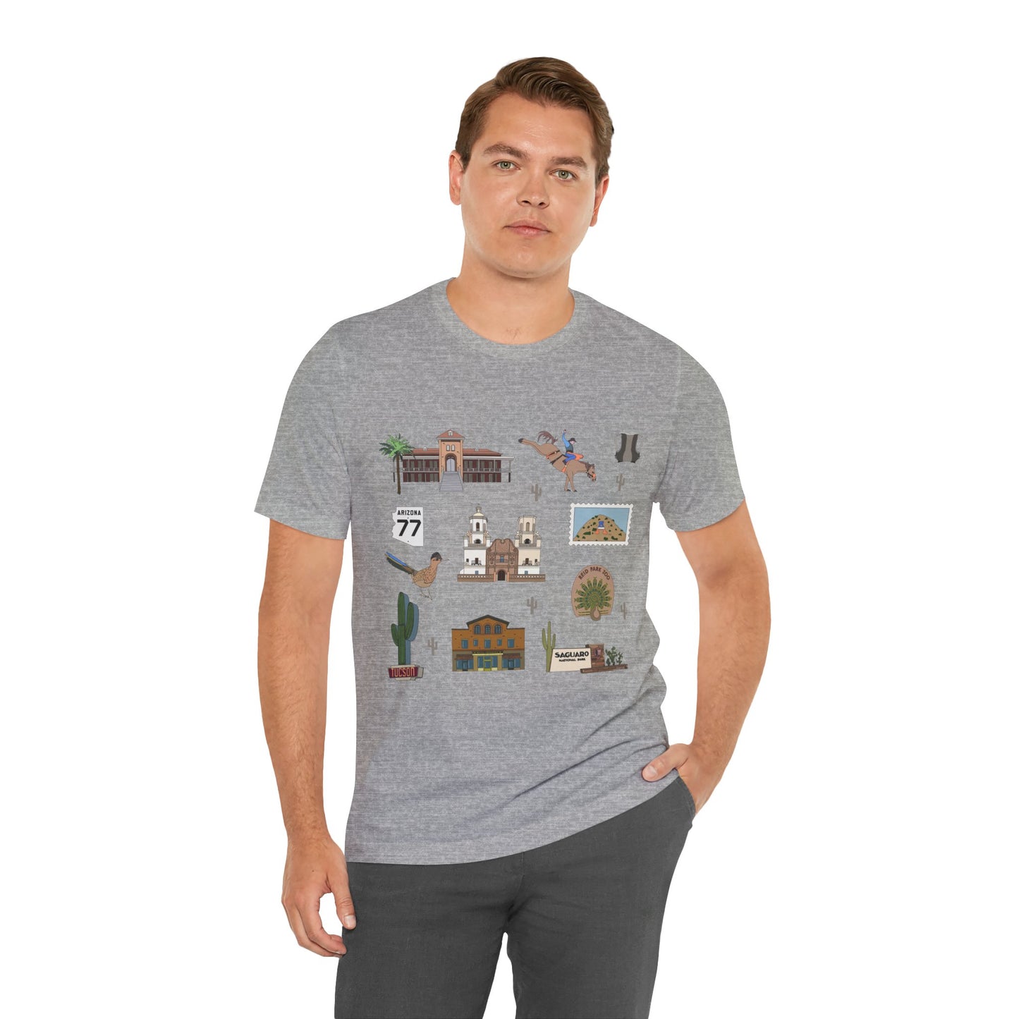 Unisex Jersey Short Sleeve Tee with Tucson, Arizona AZ landmarks print