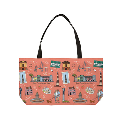 Unisex Tote Bag with Charleston SC in coral