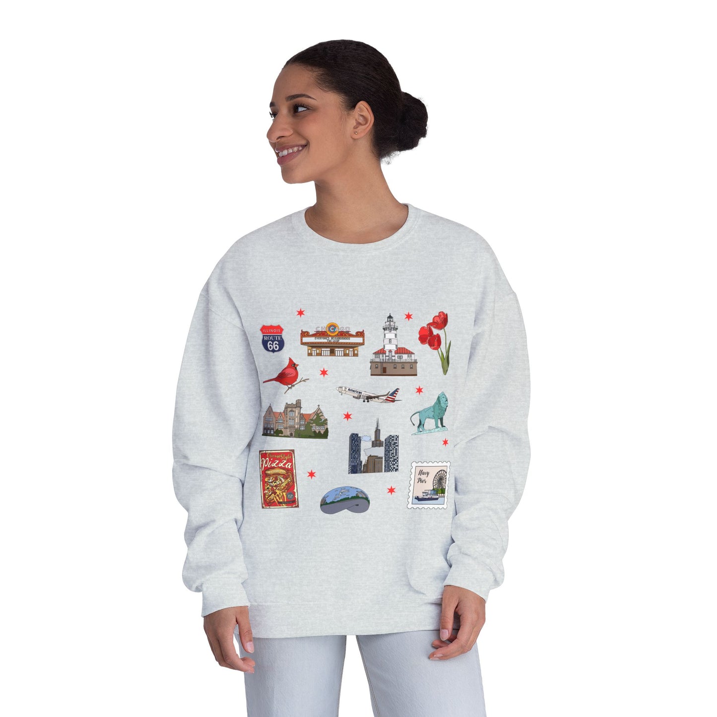Unisex NuBlend® Crewneck Sweatshirt with Chicago, Illinois IL in assorted colors