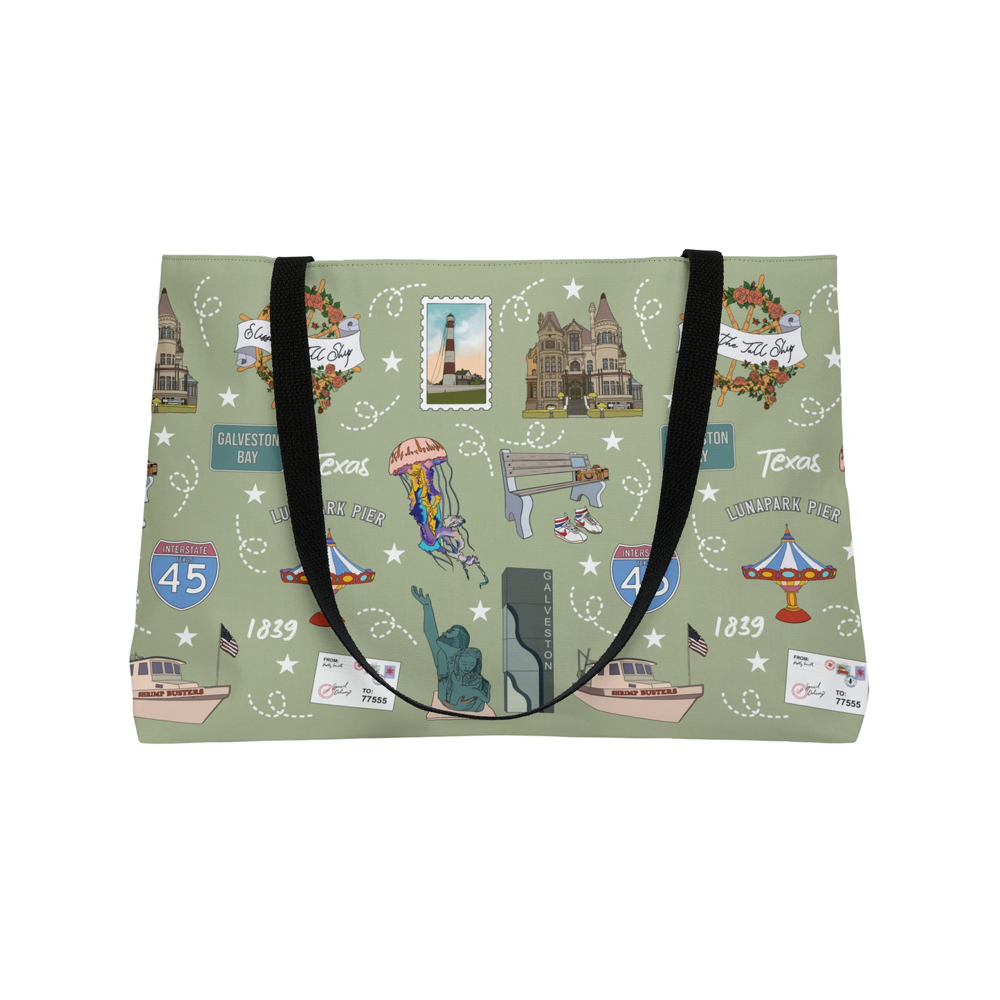 Tote Bag with Galveston, TX in olive