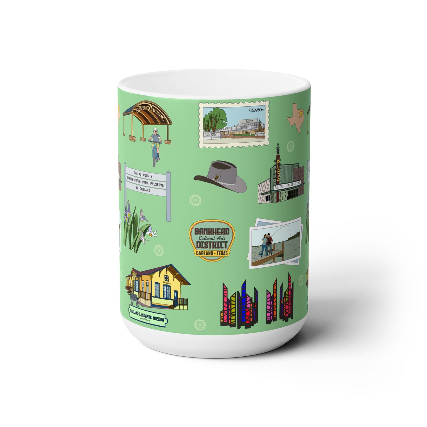 Ceramic Mug 15oz with Garland, Texas TX in lime