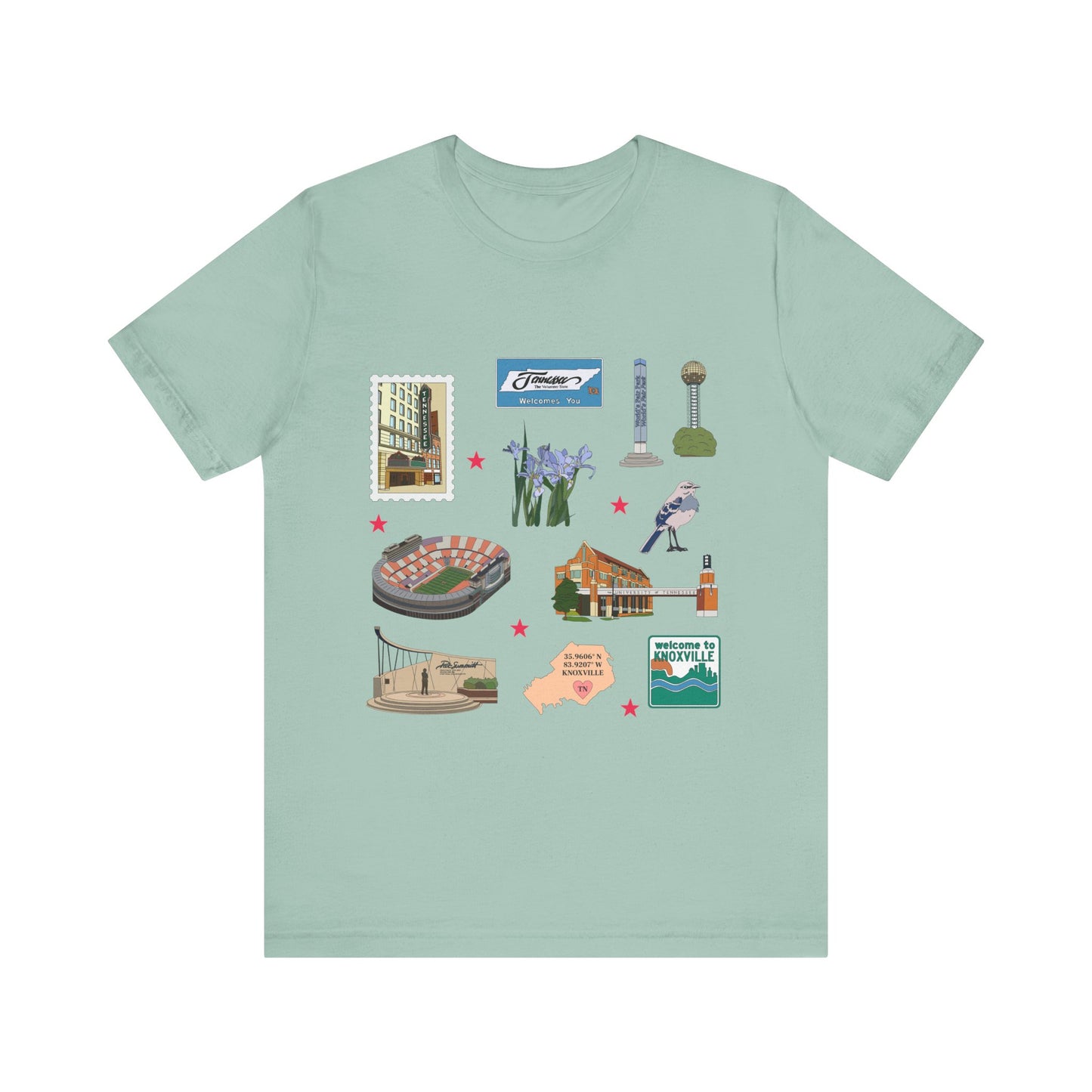 Unisex Jersey Short Sleeve Tee with Knoxville, Tennessee TN landmarks print