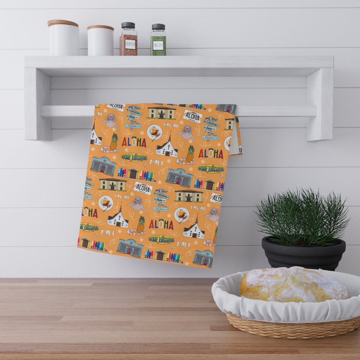 Kitchen Towel with Maui, HI in orange