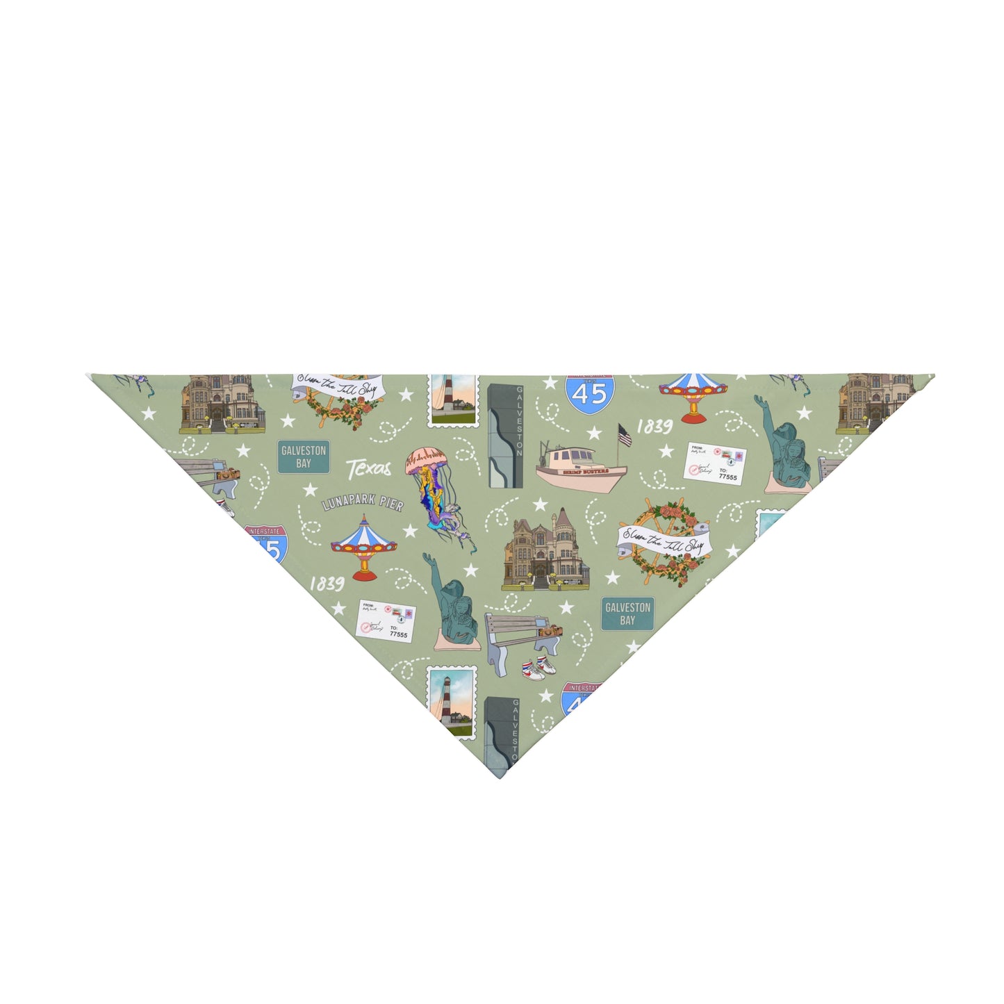 Pet Bandana with Galveston, TX in olive