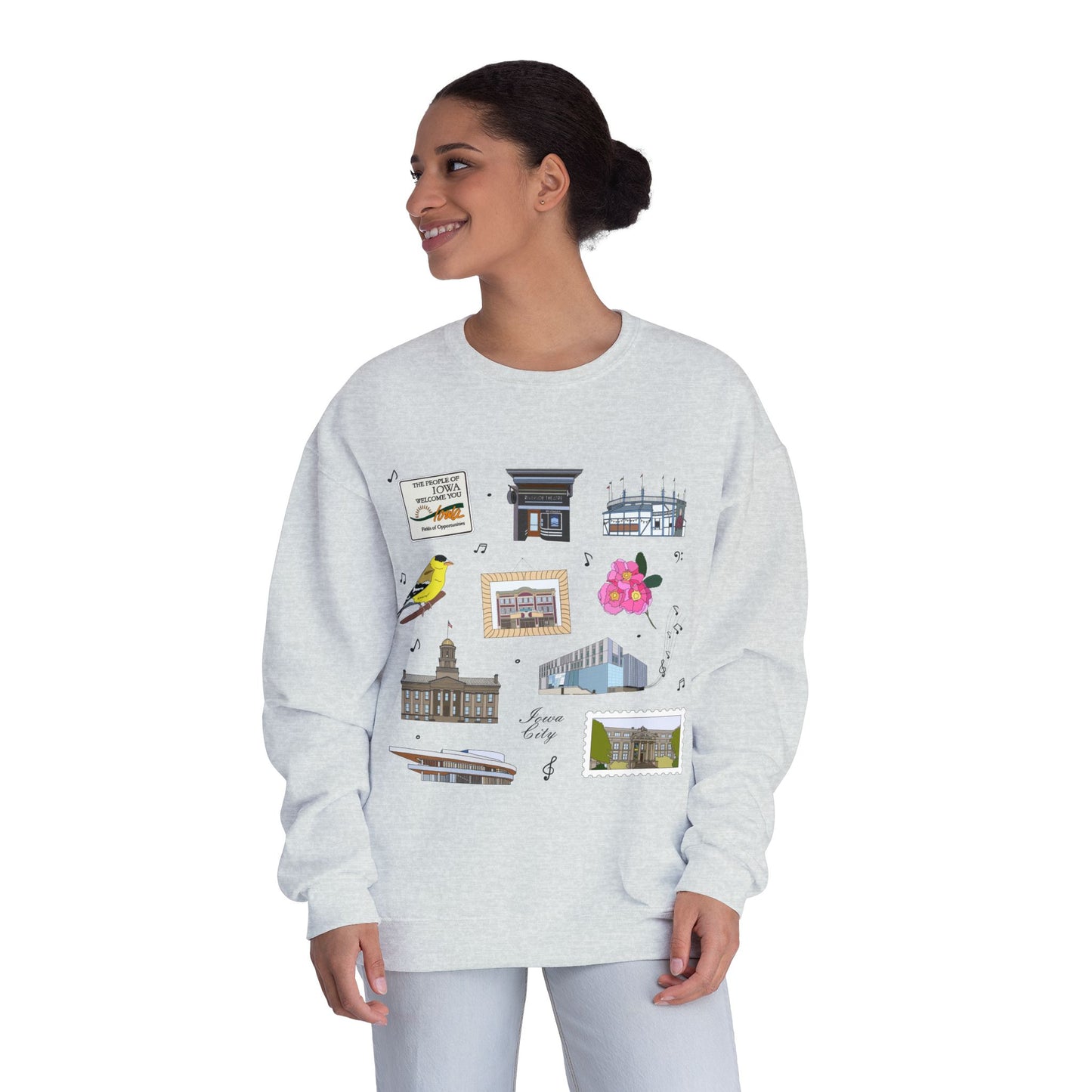 Unisex NuBlend® Crewneck Sweatshirt with Iowa City, Iowa IA in assorted colors