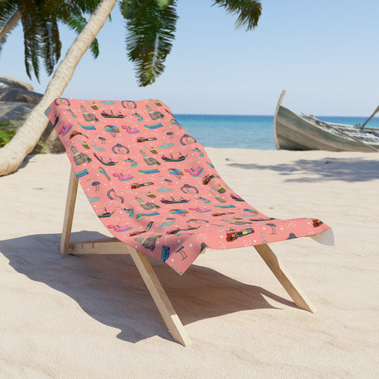 Beach Towel with Destin, FL in pink