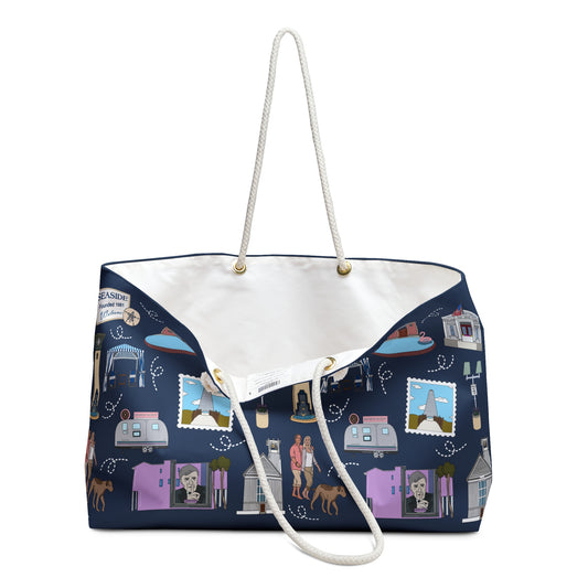 Beach Bag with Seaside, FL landmarks in navy